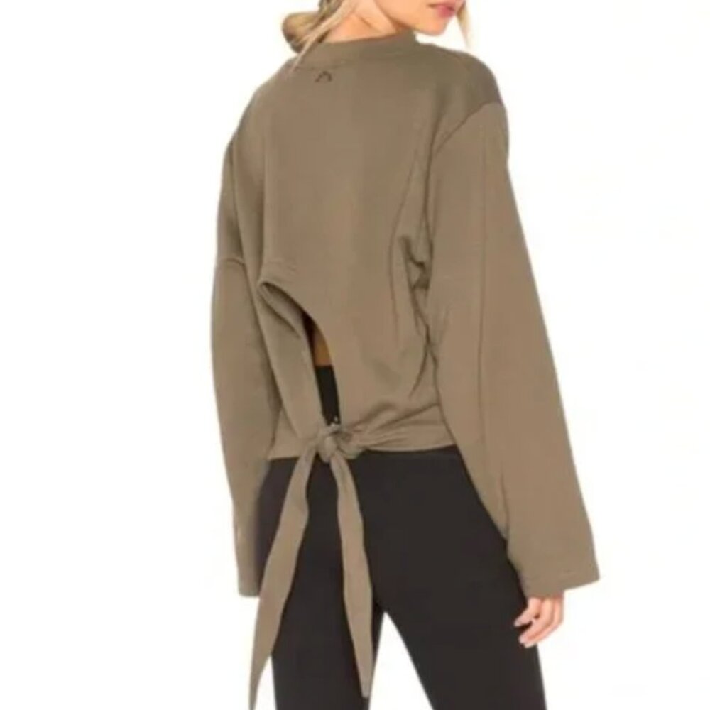 Varley Weymouth Olive Green Open Tie Back Long Sleeve Sweatshirt Size XS